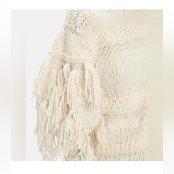$595 Ulla Johnson Delma Ecru Alpaca Fringe Sweater - Picture 2 of 6